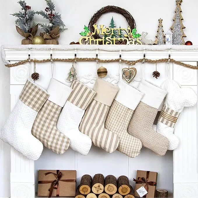 LUBOT Set of 6 Christmas Stockings(20in<wbr/>ch) Plaid/Rustic/F<wbr/>armhouse/Count<wbr/>ry