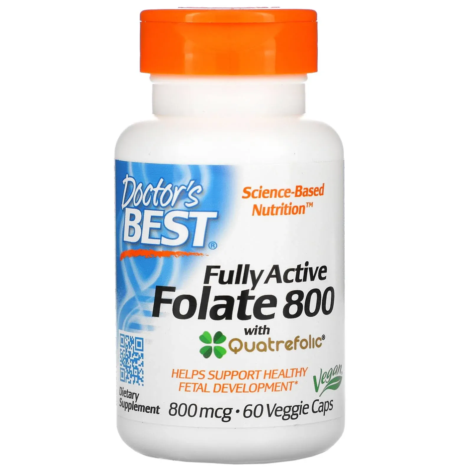 Doctor's Best Fully Active Folate with QuatreFolic, Non-GMO, Vegan, Gluten Free, 800 mcg, 60 Veggie Caps