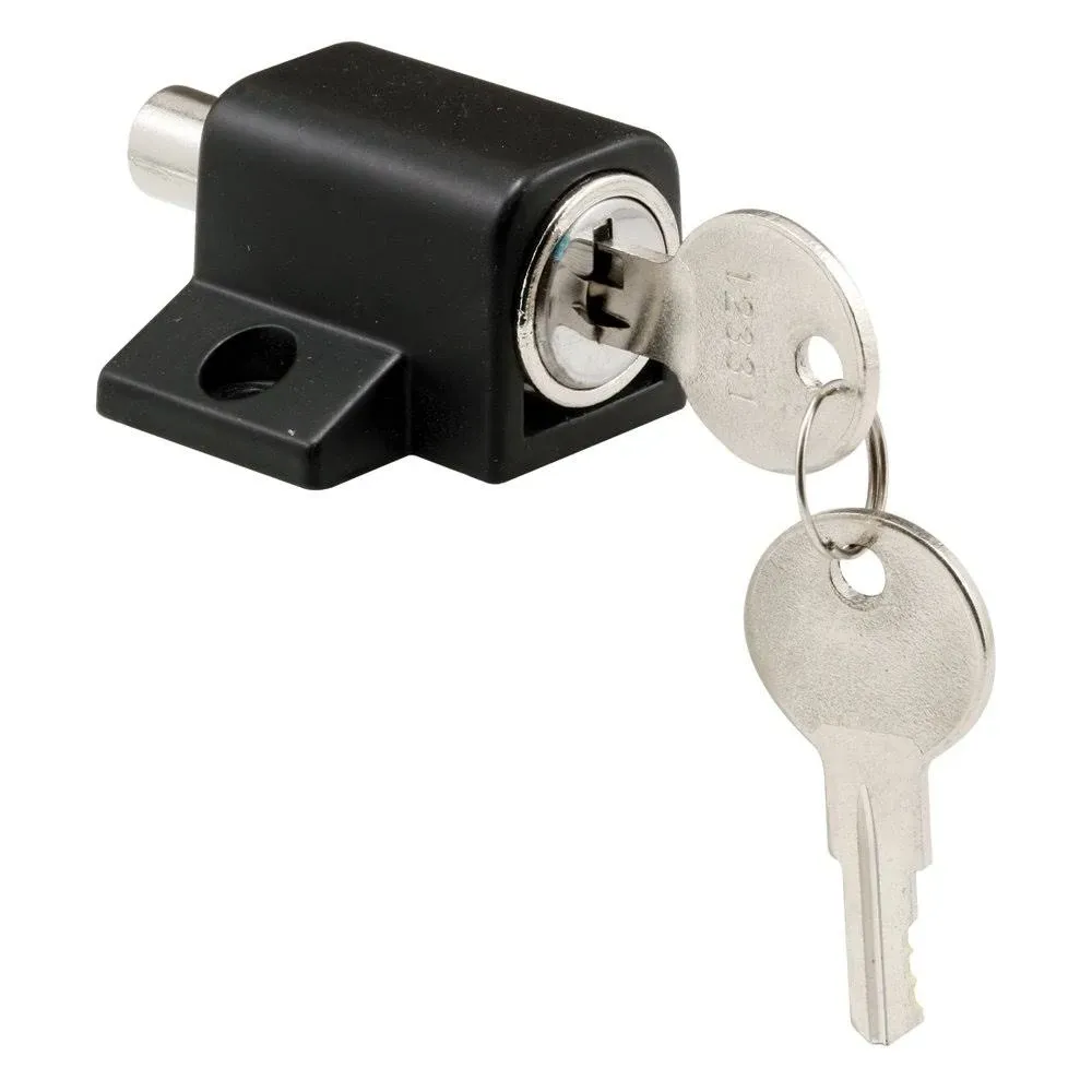 PRIME-LINE Sliding Door Lock: 1 in Lg, 1 3/4 in Wd, 5/8 in Ht