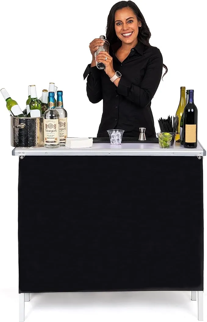 GoBar Portable Bar Table for Events - Pop Up Mobile Bartending Station with Travel Carrying Case - Black