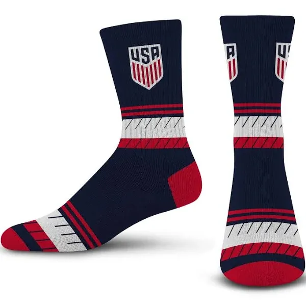 for Bare Feet US Soccer Stacked Striped Crew Sock Team Color Youth