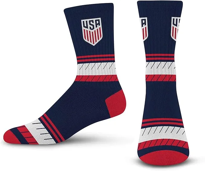 for Bare Feet US Soccer Stacked Striped Crew Sock Team Color Youth