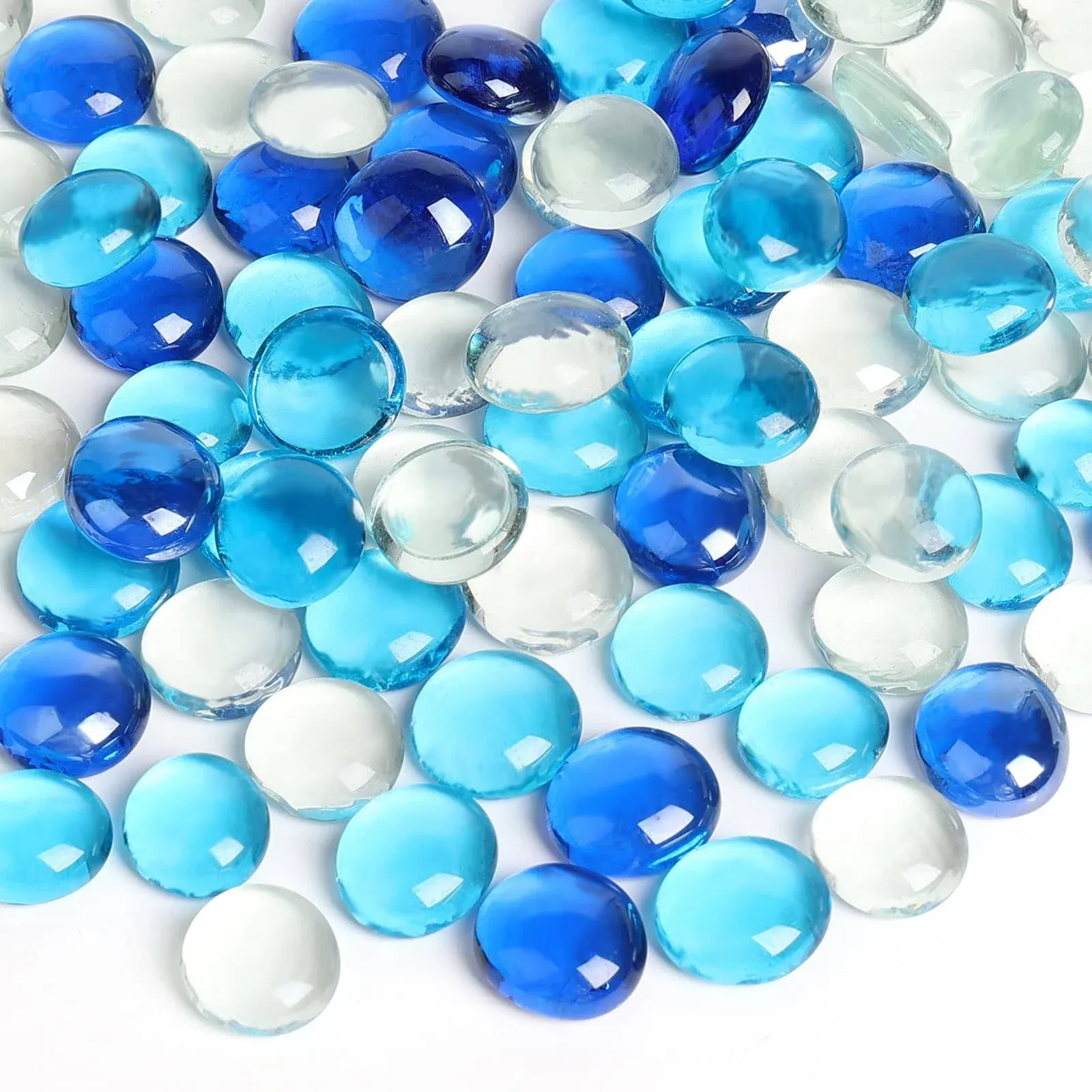 1LB Artificial Flat Glass Marbles, Blue Mixed Gemstone Vase Fillers Beads Decorative Glass Pebbles Floral Fish Tank Rocks For Vases Table Scatter Aquarium Decor