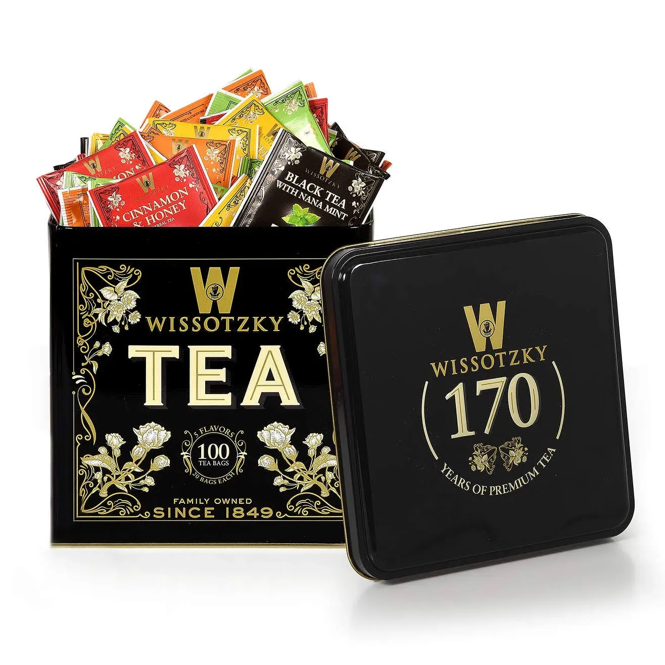 Wissotzky Tea Tin Gift Set | 100 Tea Bags 5 Enchanting Flavors | Flavorful &amp; ...