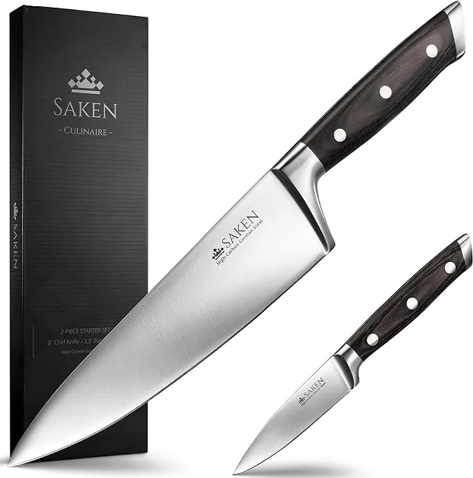 Saken 2-Piece Starter Set 8” Chef Knife &amp; 3.5” Paring Knife Carbon German Steel