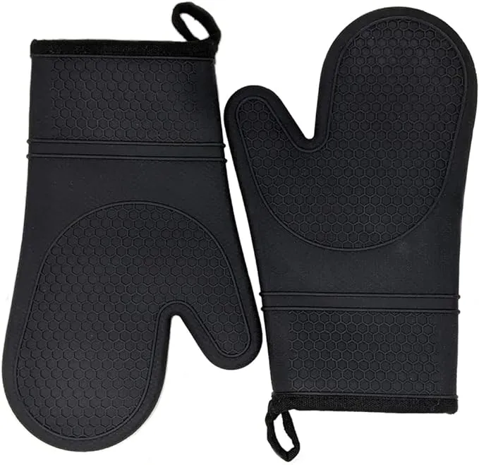 Oven Mitts Heat Resistant Silicone, Kitchen Gloves & Pot Holders, Cotton lining ...