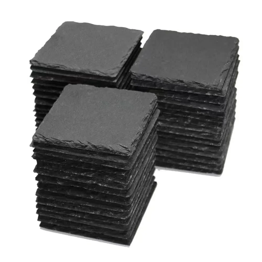 45 Pack 4 X 4 Inch Slate Coasters Slate Coasters Bulk for Engraving Black