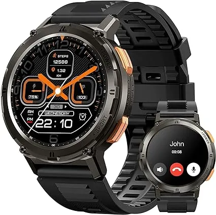 AMAZTIM Smart Watches for Men,60 Days Extra-Long Battery, 50M Waterproof,Rugged Military (Answer/Make Calls) Fitness Tracker, 1.43" Ultra HD AMOLED, AI Voice Assistant/Blood Pressure/Sleep Monitor