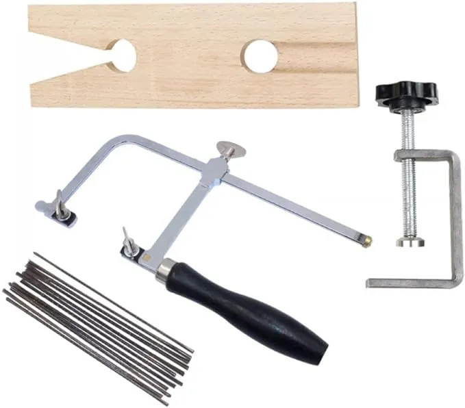 Jeweler's Saw Frame Adjustable with 144 Blades Professional Jewelry Making Kit with Wooden Pin Clamp Wood Fixtures Set