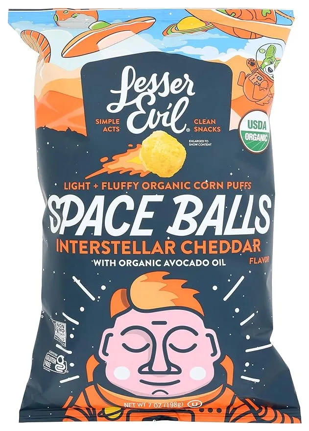 LesserEvil Space Balls, Interstellar Cheddar 7 oz Bag