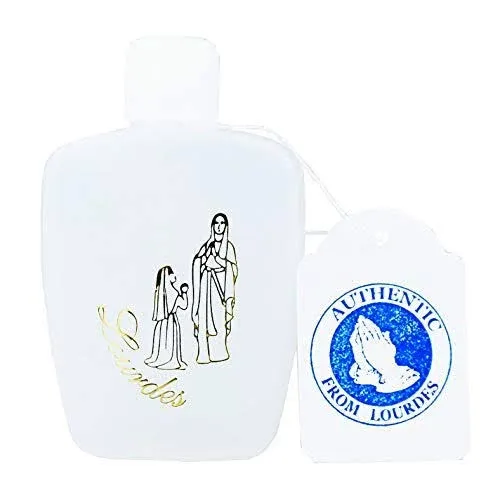 Lourdes holy water plastic bottle filled with 8.5 cm tall, White 