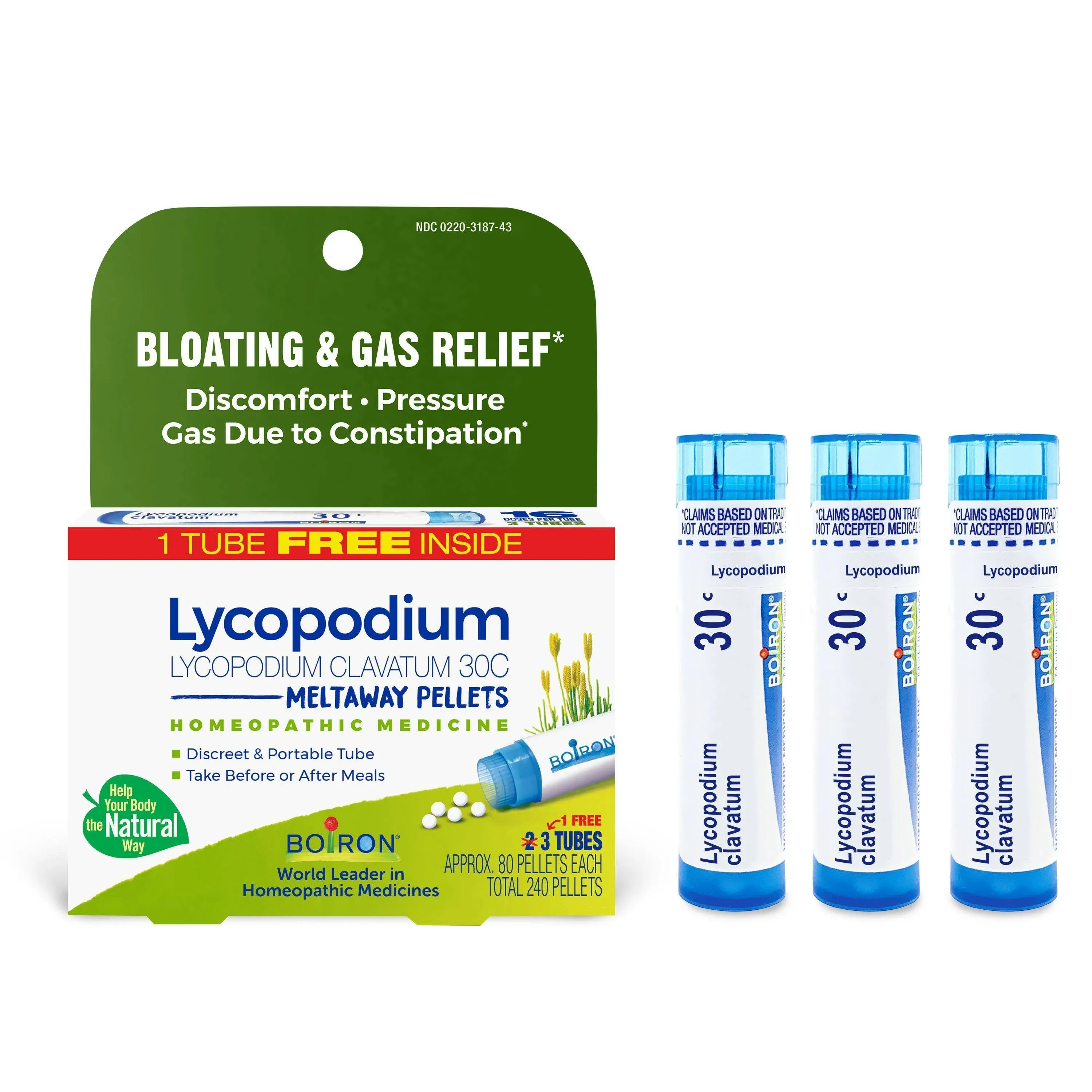 Boiron Lycopodium Clavatum 30C Homeopathic Medicine for Bloating and GAS Relief ...