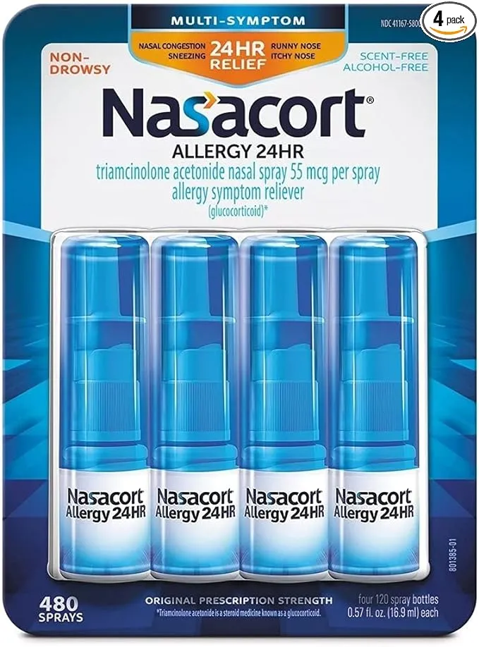 Nasacort Allergy 24 Hour, 0.57 Fluid Ounce, ApMpGI 4 Pack (120 Sprays/Pack)