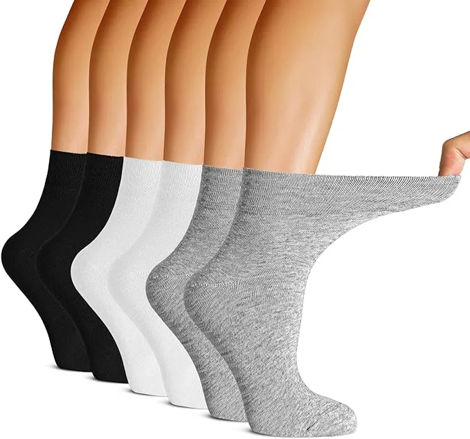 6 Pairs Diabetic Socks for Women&Men,6 Non Binding Diabetic Ankle Socks,Wide Socks with Seamless Toe Size 6-9 9-12