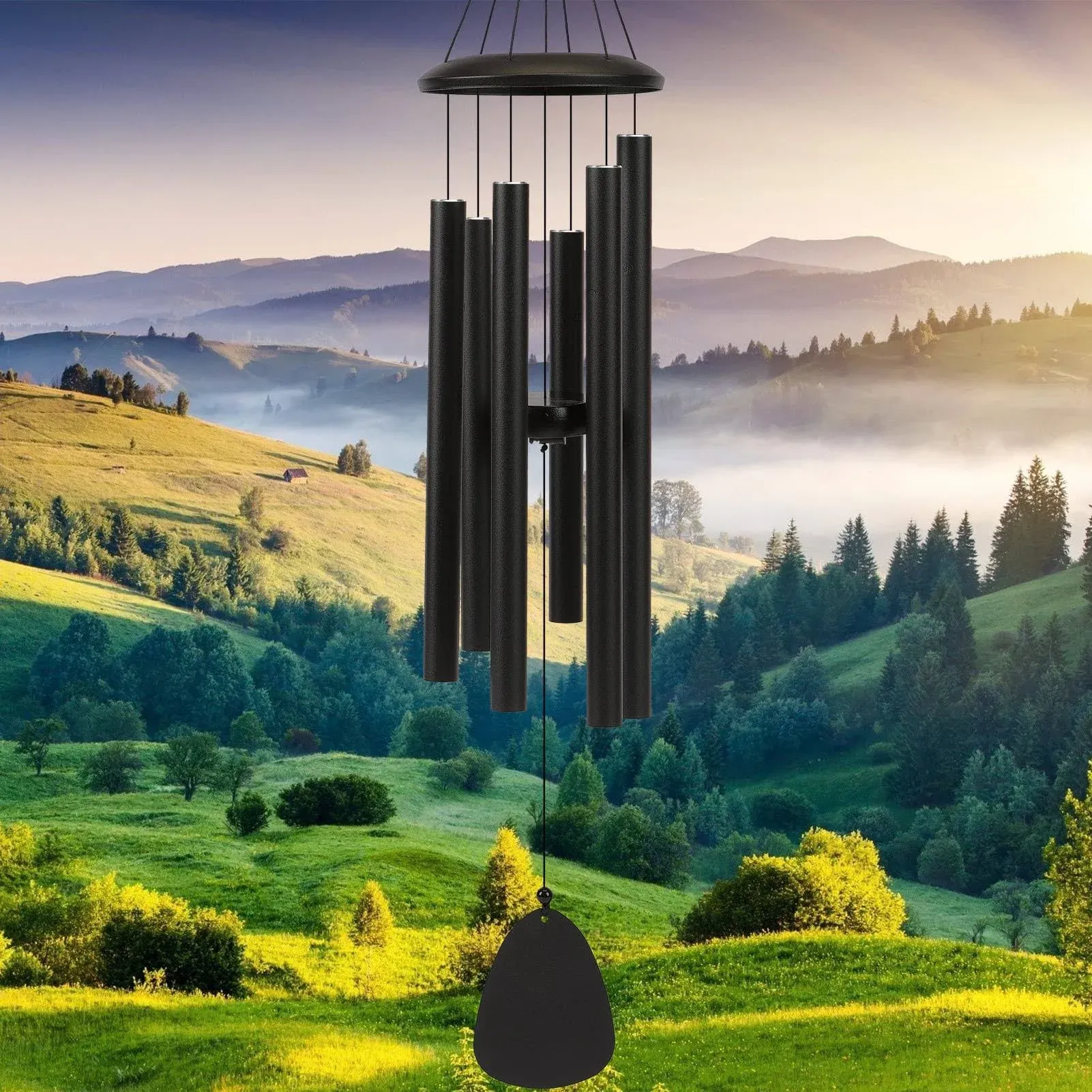 FSVGYY Wind-Chimes-Outdoor-Large-Decor, Deep Tone Soothing Melodic Tones Windchimes, Wind Chimes for Outside, Memorial Best Gift Mom Women Grandma Neighbors（32" Black Coated Aluminum）