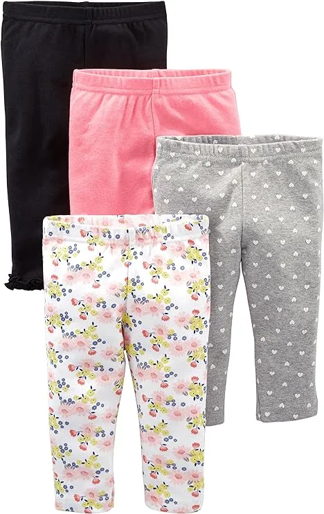 Simple Joys by Carter's Baby Girls 4-Pack Pant, Pink/Grey, Preemie