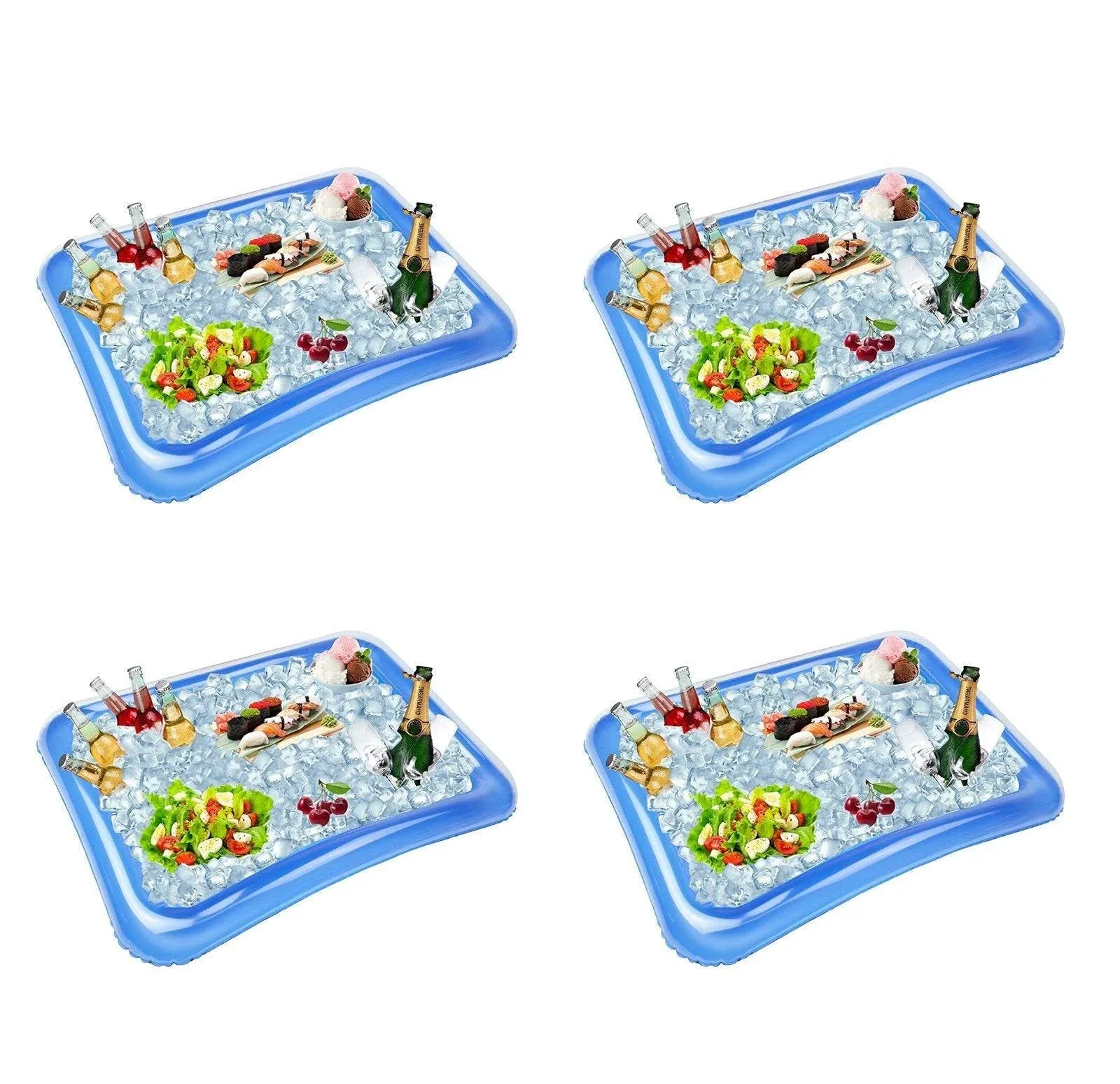 4-Pack Inflatable Ice Serving Bar Coolers for Parties, Salad BBQ Picnic Ice Food Drinks Buffet Server Tray for Indoor Outdoor Party