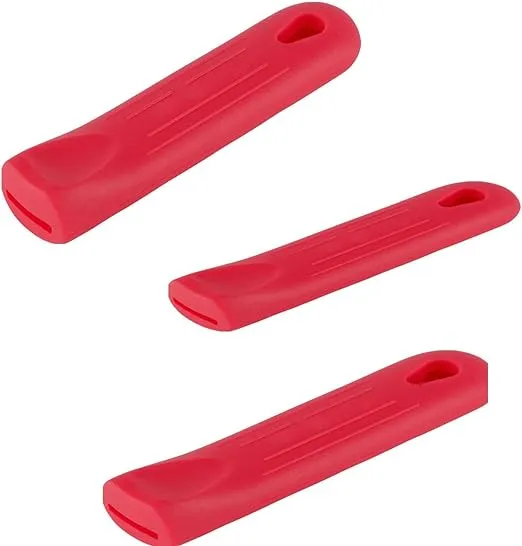 Winco Bundle of 3 Red Silicone Handle Sleeves; 3 Sized of Pot and Skillet Handle Holders