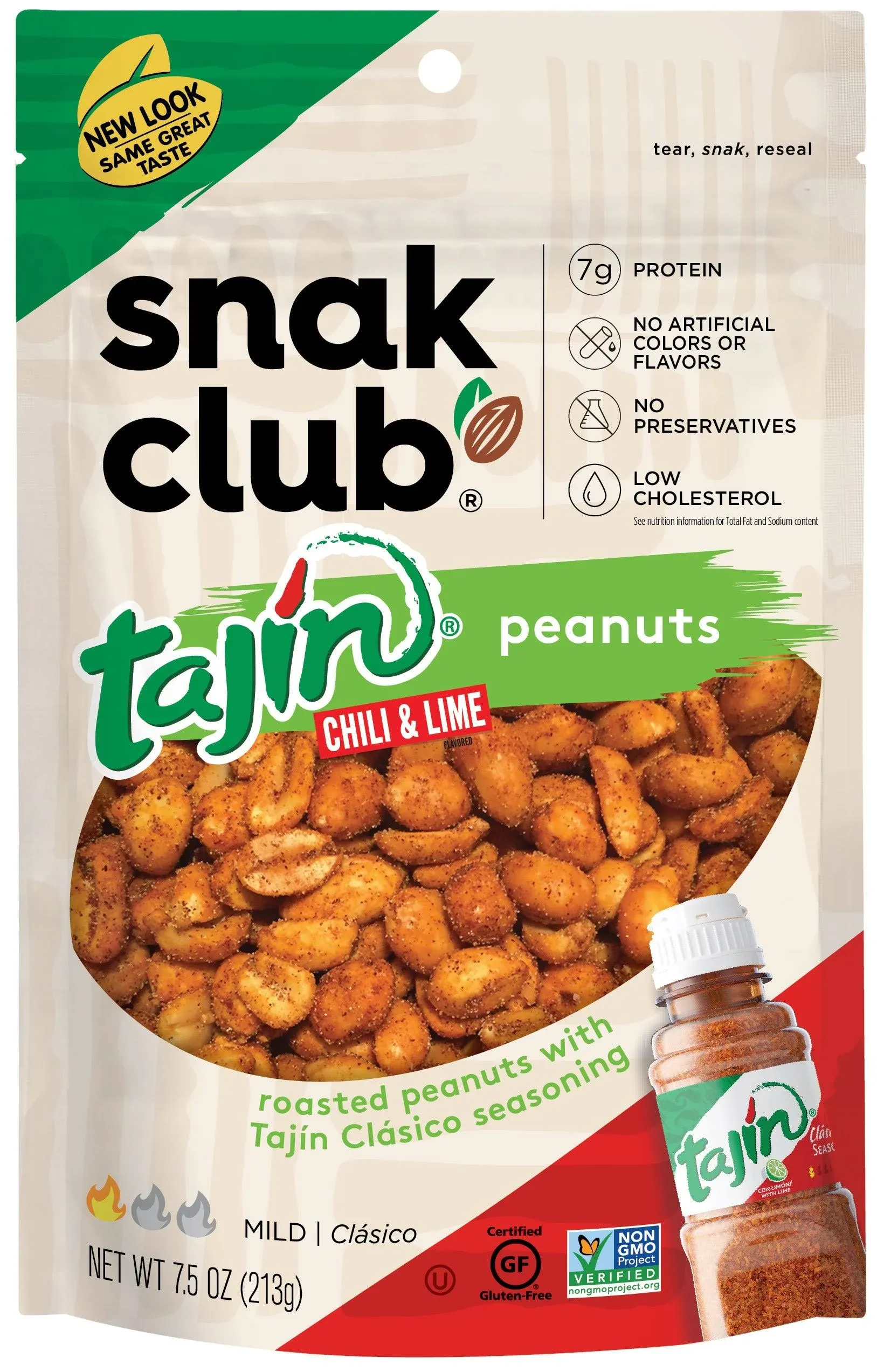 Snak Club Tajin Chili &amp; Lime Peanuts 7.5 Ounce Pack of 6