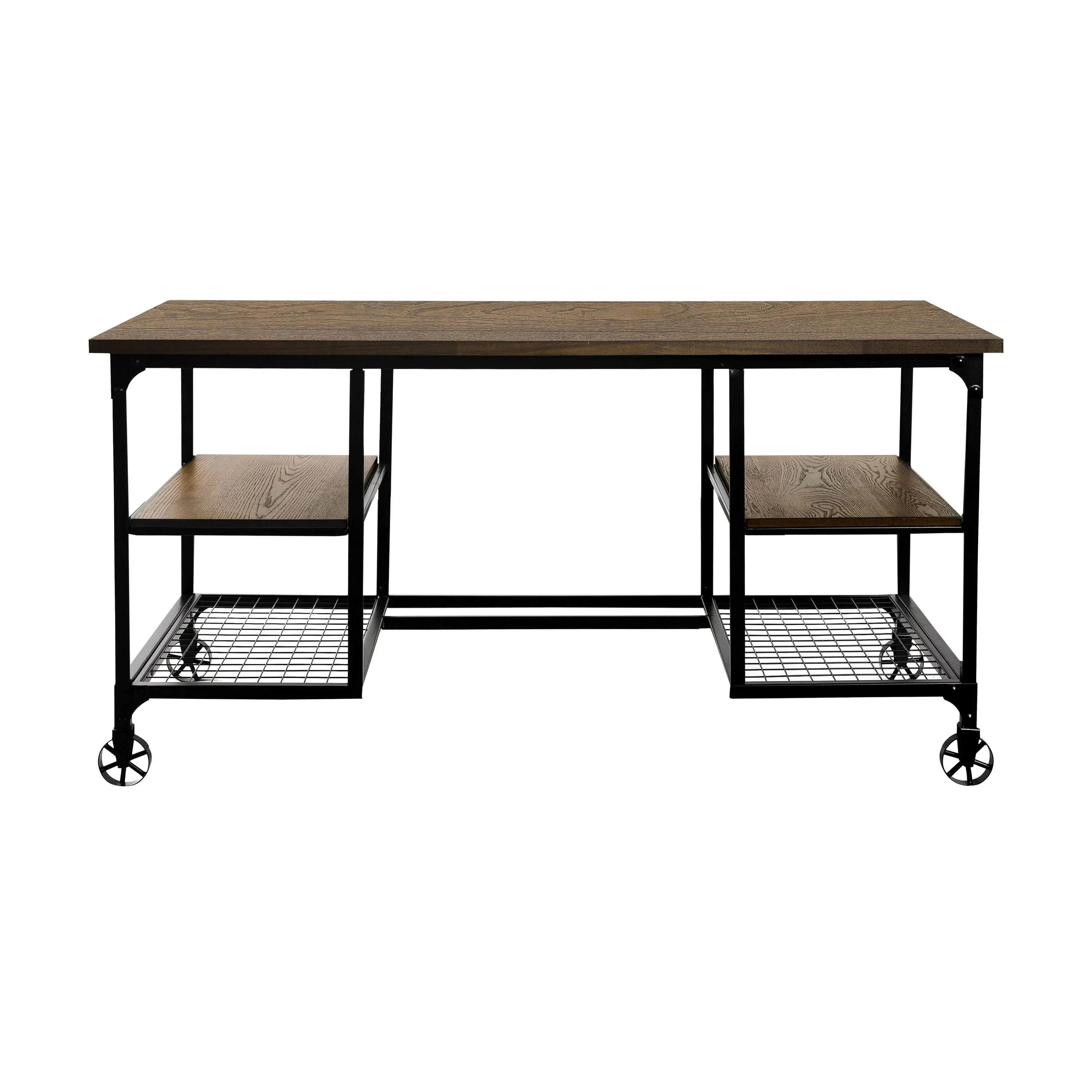 Wood and Metal Writing Desk, Brown/Black