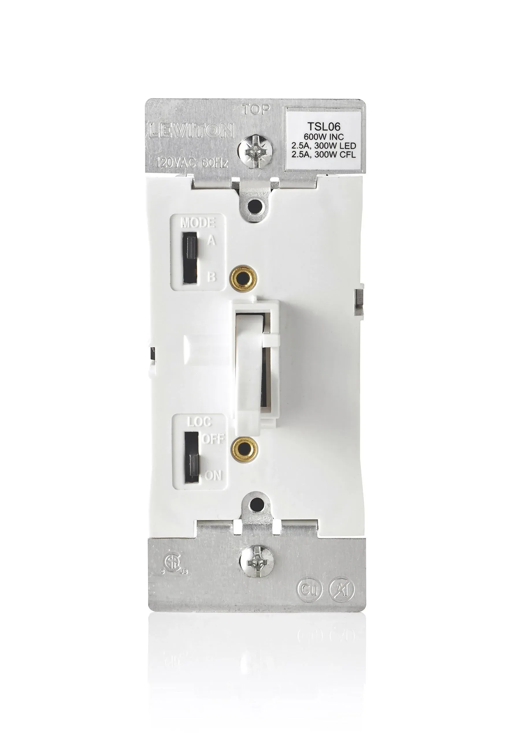 Leviton Toggle Slide Dimmer Switch for Dimmable LED, Halogen and Incandescent Bulbs, TSL06-1LW, White