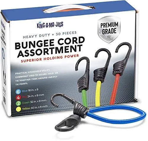 30 Pack Premium Grade Heavyduty Outdoor Bungee Cords With Hooks Assortment Varie