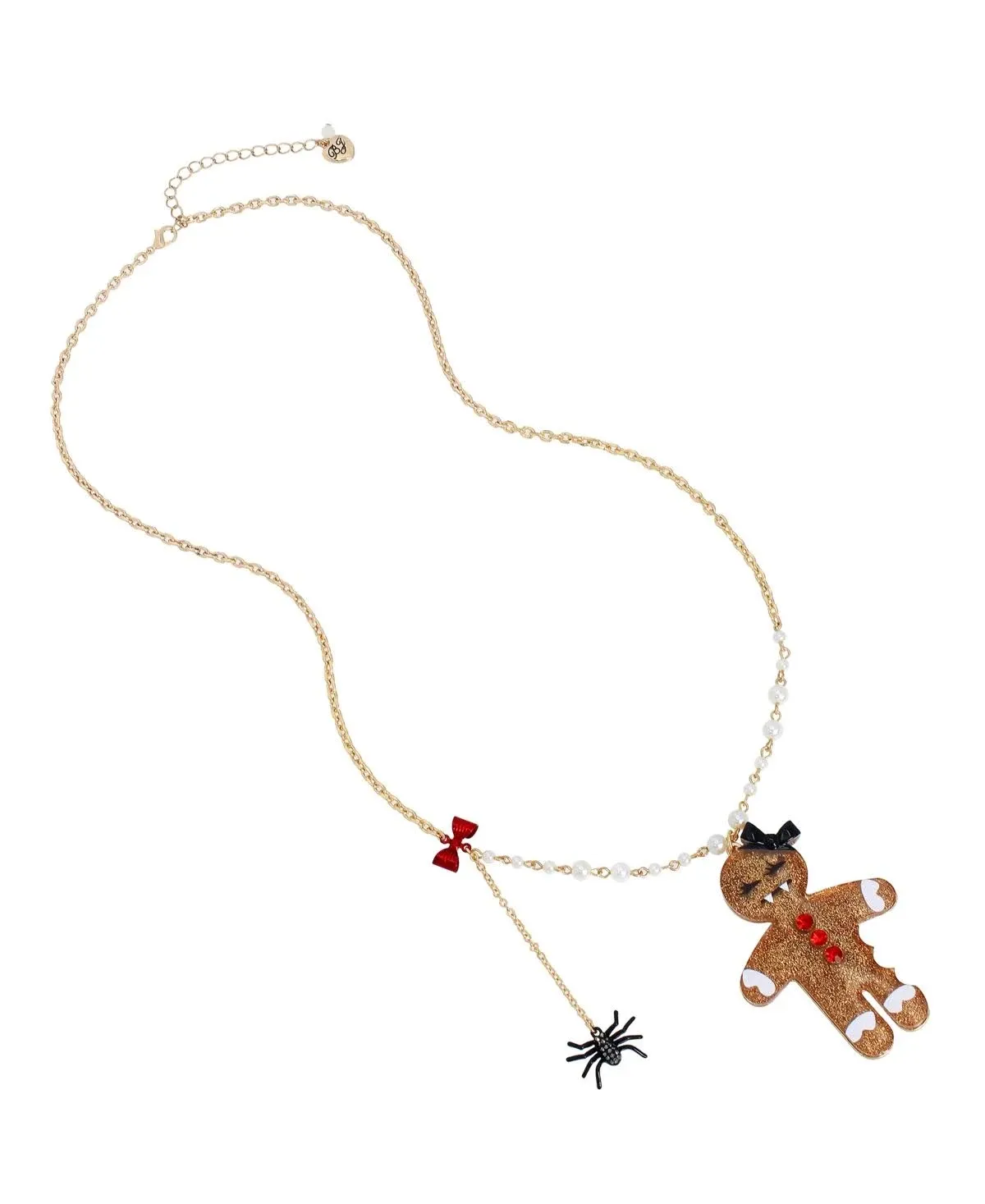 Betsey Johnson | Faux Stone and Imitation Pearl Gingerbread Girl Long Pendant - Brown, Gold | Realry