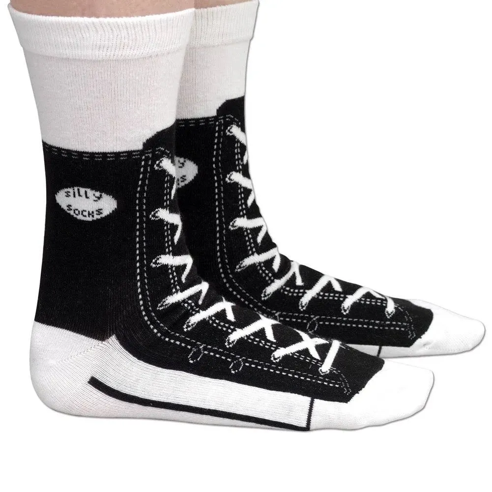 Silly Socks Sneaker Socks Shoe Print BLACK Novelty Socks Size 5-11 NEW