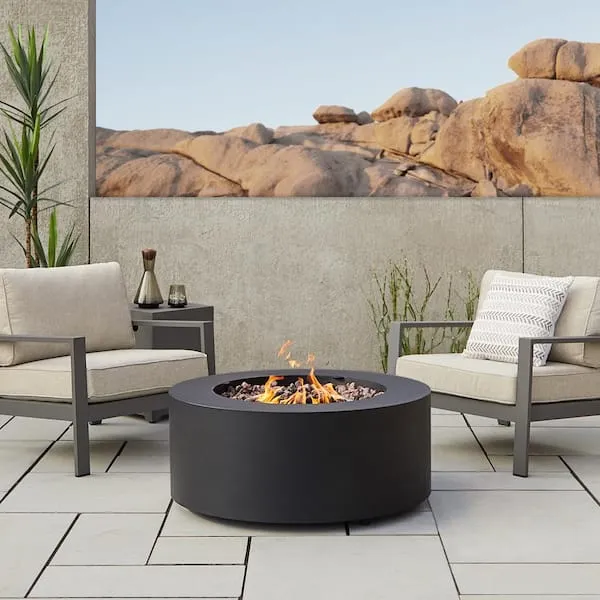 Real Flame Aegean Round Propane Fire Table Natural GAS Kit Mist Gray