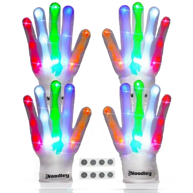 The Noodley LED Gloves for Kids 2 Pack Skeleton White Medium Ages 8-12