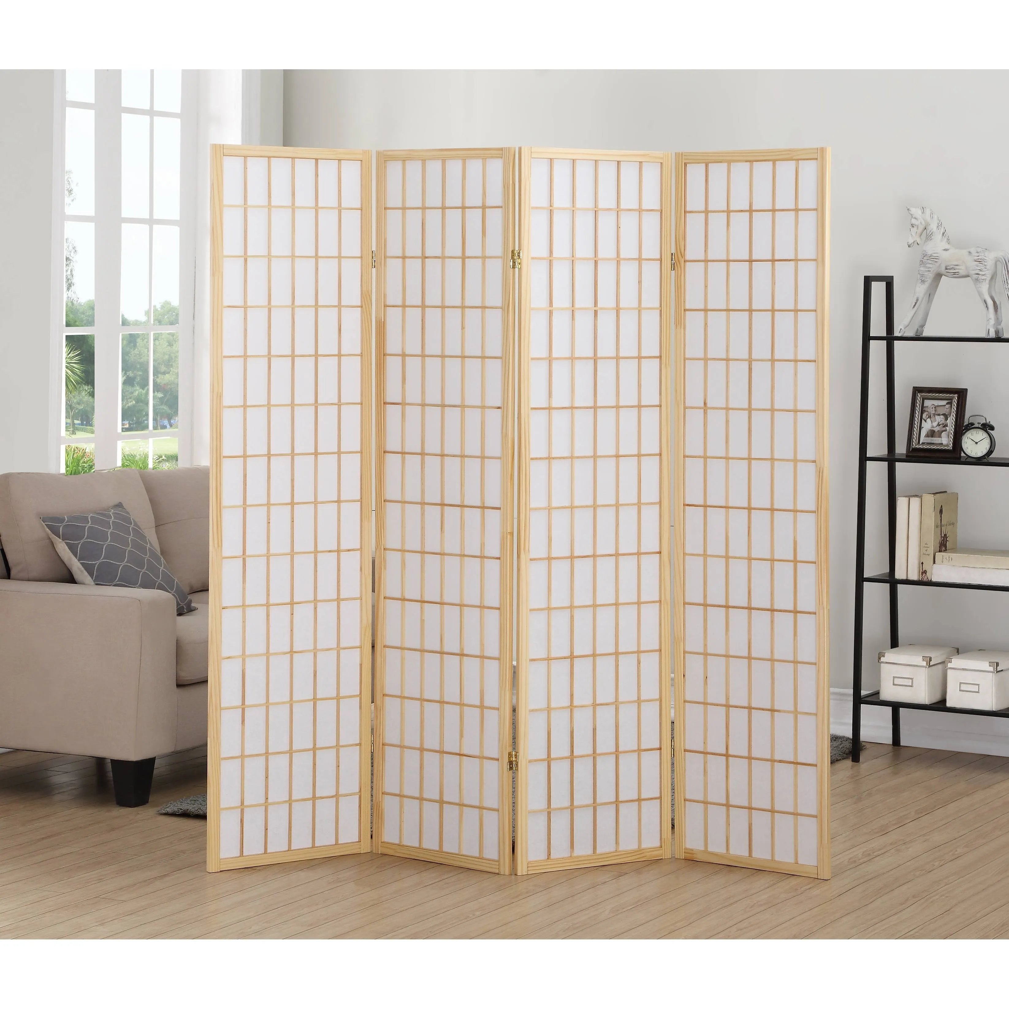 Roundhill Furniture 4 Panel Oriental Shoji Screen Room Divider Cherry