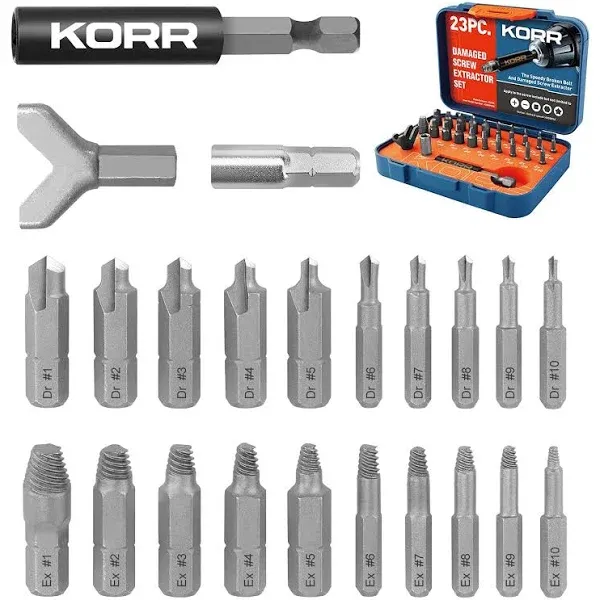 Korr KIBPP030 23pc Screw Extractor Set Quickly Removing Stripped, Broken, Stuck or Damaged Bolts & Screws