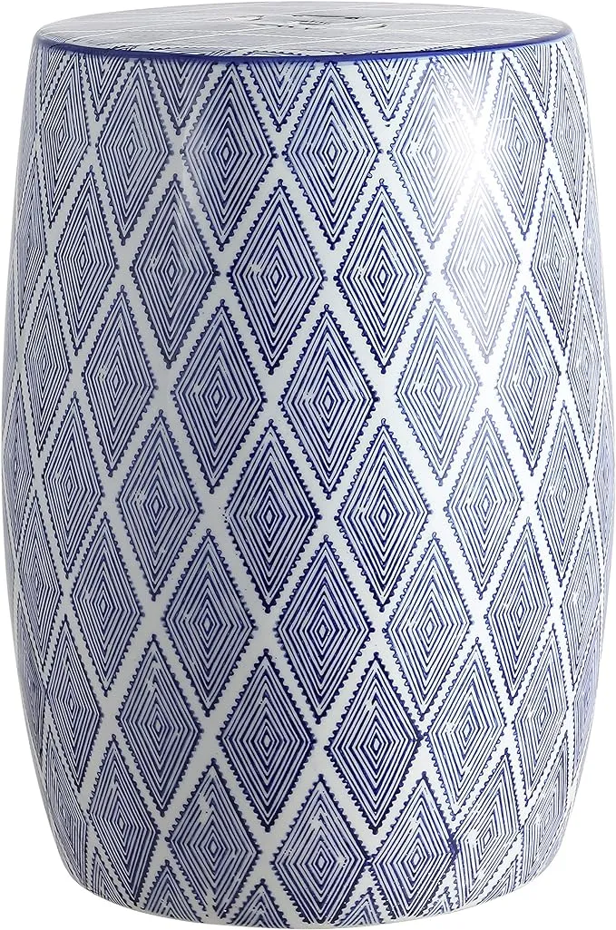 Jonathan Y Moroccan Diamonds 18" Ceramic Drum Garden Stool - Blue