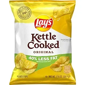 Lay's Kettle Cooked 40% Less Fat Original Potato Chips, 1.375 Ounce (Pack of 64)Lay's Kettle Cooked 40% Less Fat Original Potato Chips, 1.…