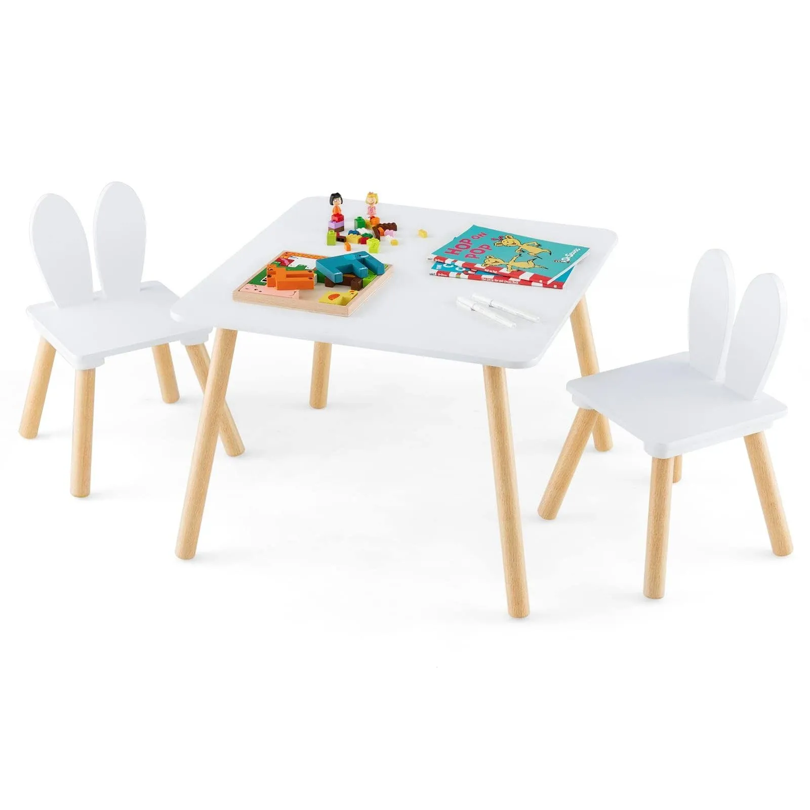 Costzon Kids Table and Chair Set, 3 Pieces Wooden Activity Play Table 