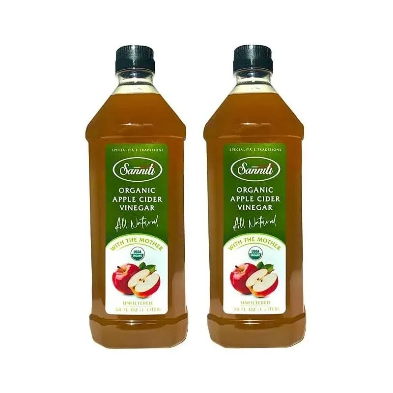 Sanniti Organic Apple Cider Vinegar Unfiltered All Natural with The Mother, 34 fl ...