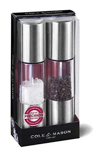 Cole & Mason Oslo Precision+ Salt & Pepper Mill Set - Salt & Pepper Grinder Set - Refillable Spice Mills - Salt Mill with Diamon Cut Ceramic Mechanism - Pepper Mill with Carbon Steel Mechanism