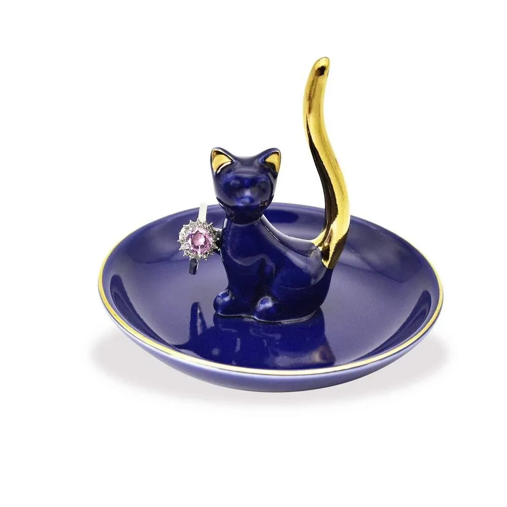 Lucky Kitten Ring Holder Jewelry Dish Organizer Gifts Navy Decorative Holder