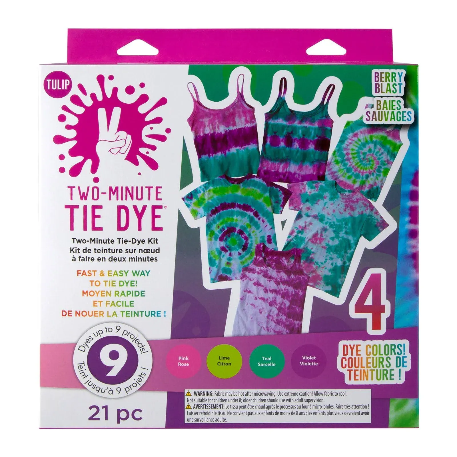 Tulip Two Minute Tie Dye Project Kit 21 Pieces Berry Blast Create Your Own Craft