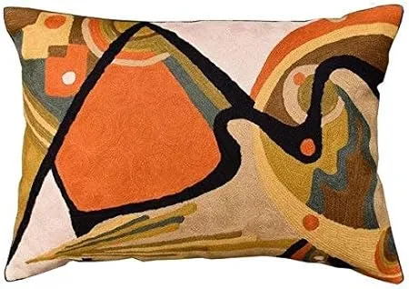 Kashmir Designs Lumbar Kandinsky Modern Pillow Cover - in Flow | Orange Abstract Pillows | Modern Chair Cushion| Contemporary Pillows | Modern Outdoor Pillows | Farmhouse Cushions | Wool Size 14x20