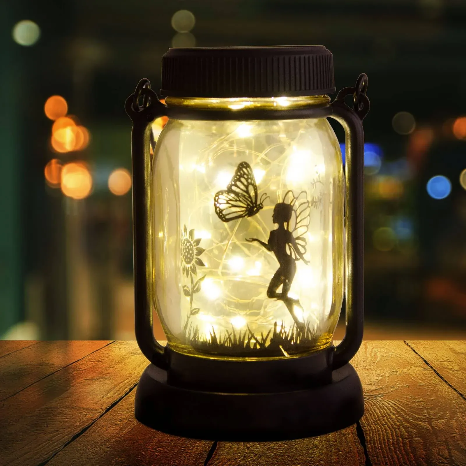 Styleonme Decor Mobile Outdoor Solar Lanterns, Angel & Butterfly Fairy Lights Theme Mason Jar, Gifts for Mom, Grandma, Women, Everyone, Garden Fence