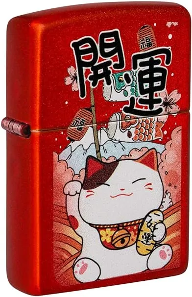 Zippo Lighter: Lucky Cat - Metallic Red 81420