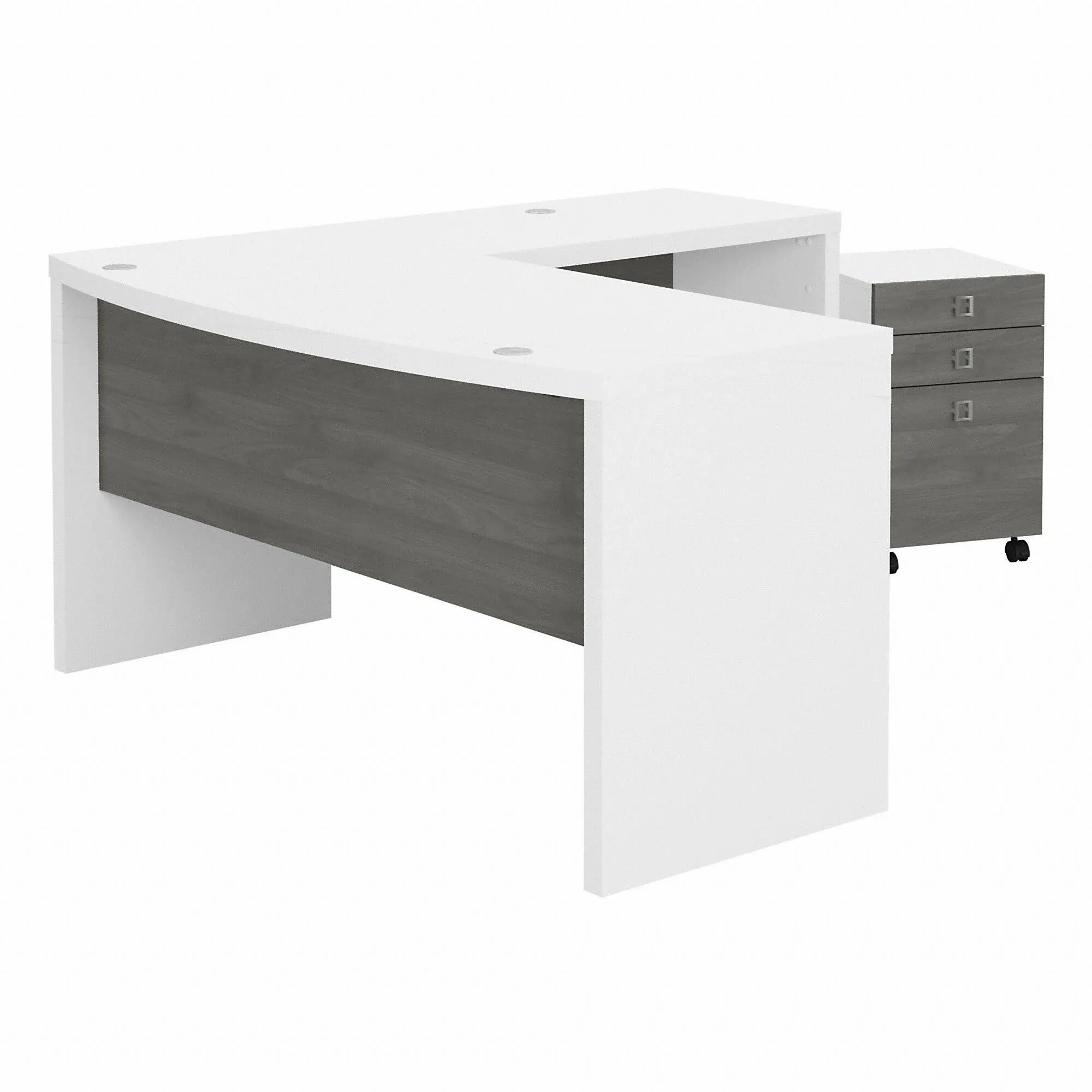 Echo L Shaped Bow Front Desk with Drawers in White & Gray - Engineered Wood - Transitional - Desks And Hutches - by Homesquare | Houzz