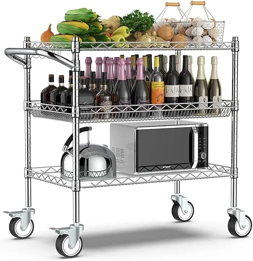 3 Tier Rolling Carts with Wheels,990Lbs Heavy Duty Rolling Utility Cart,Nsf Comm