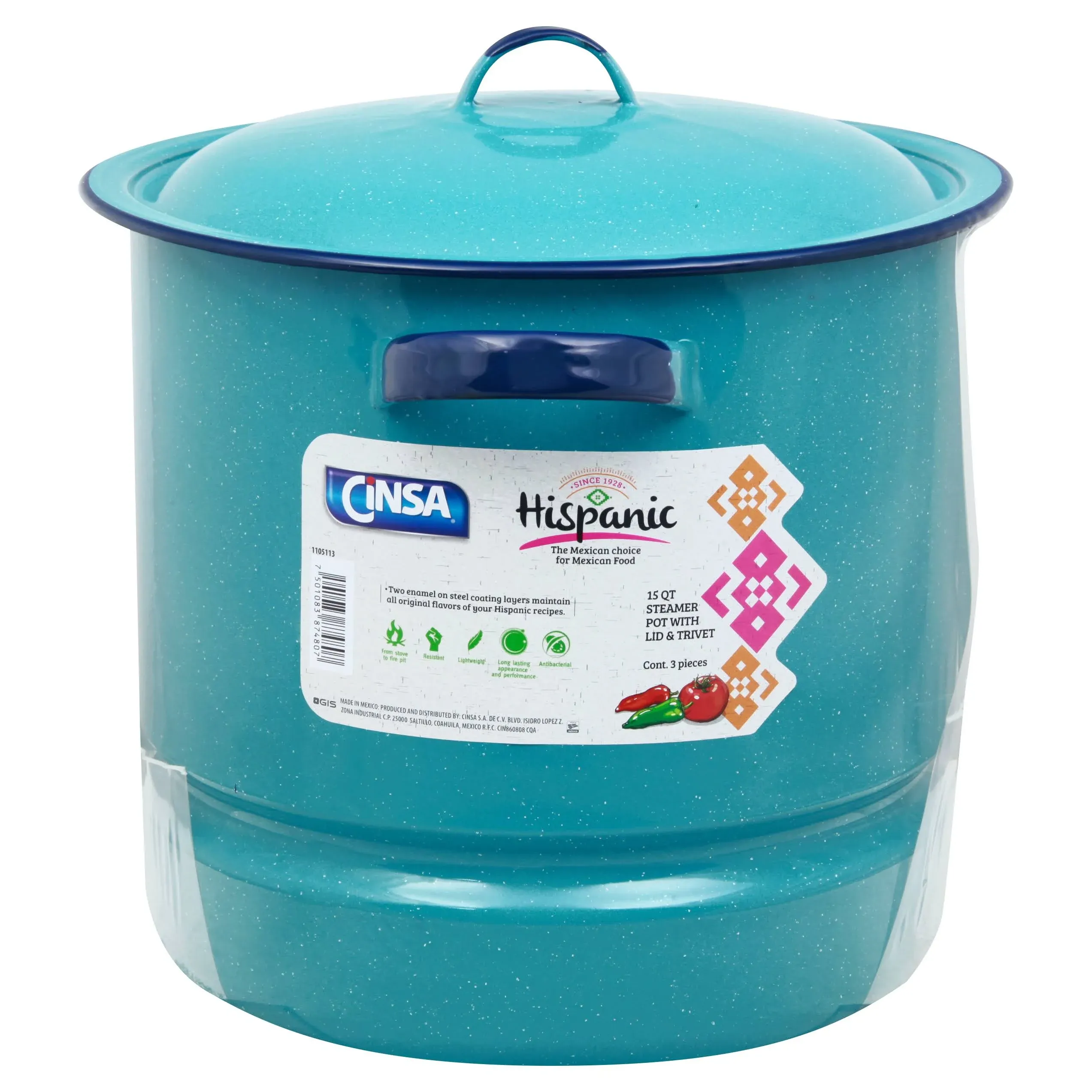 Cinsa 312129 Steamer Set Steel 15 qt Turquoise Turquoise