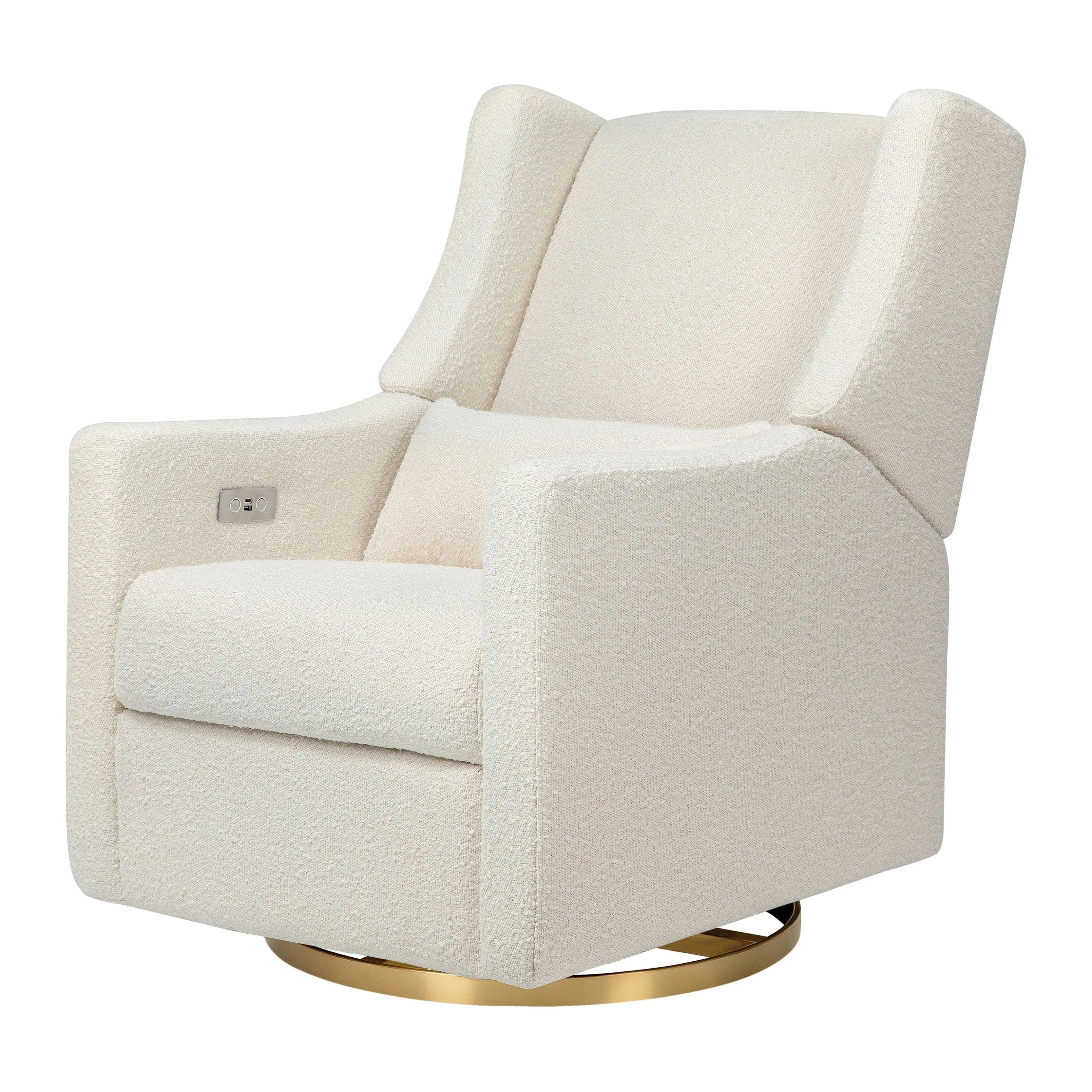 Babyletto Kiwi Electronic Recliner and Swivel Glider in Boucle with USB Port Ivory / Gold