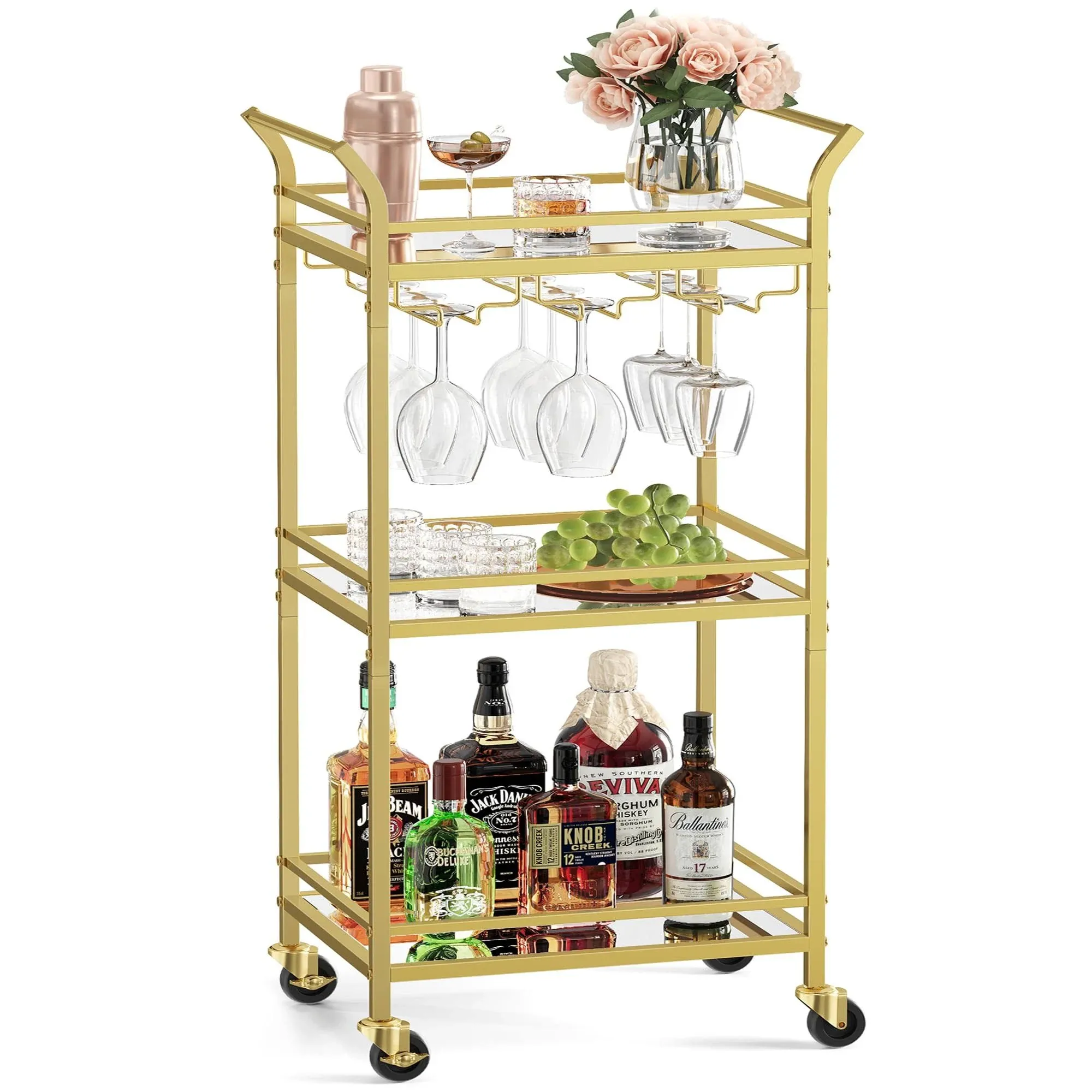 VASAGLE 3-Tier Mini Bar Cart, Gold