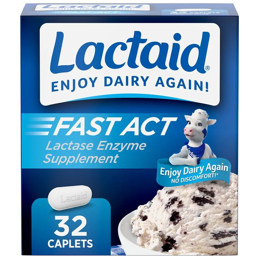 Lactaid Fast Act Lactose Intolerance Relief Caplets, Lactase Enzyme to Prevent Gas, Bloating & Diarrhea Due to Lactose Sensitivity, Supplements for Travel & On-The-Go, 60 Packs of 1-ct.