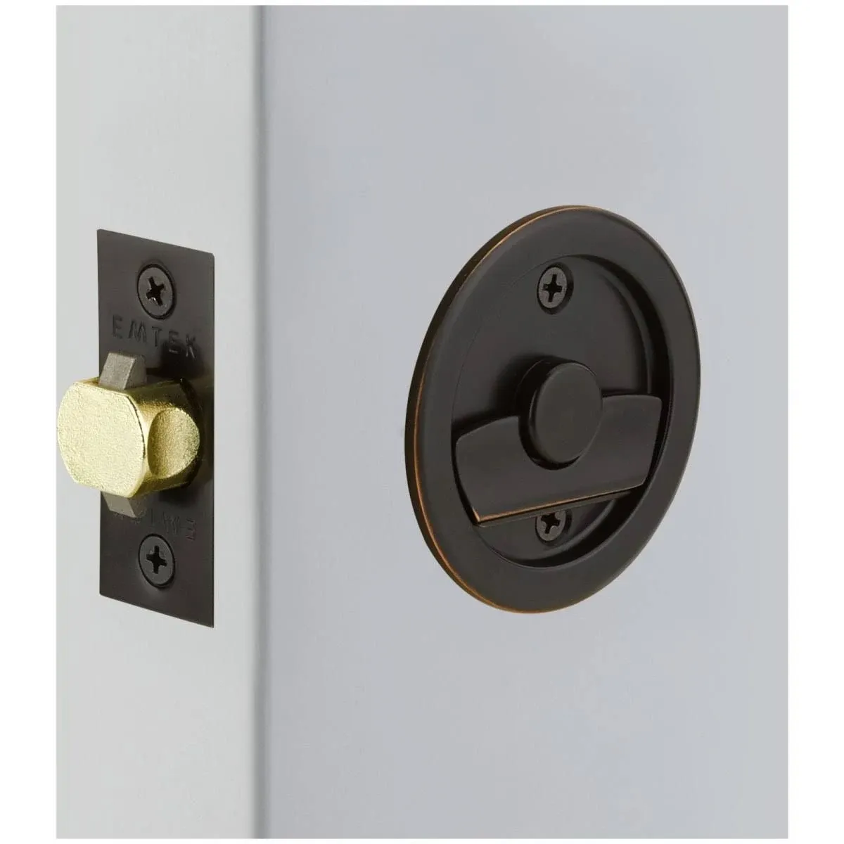 Emtek 2145US10B Round Tubular Privacy Pocket Door Lock Oil Rubbed Bronze