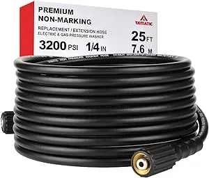 YAMATIC Pressure Washer Hose 25 FT 1/4" Kink Free M22 14mm Brass Thread, Replacement for Ryobi, Troy Bilt, Greenworks, Simpson & More Power Washers, 3200 PSI